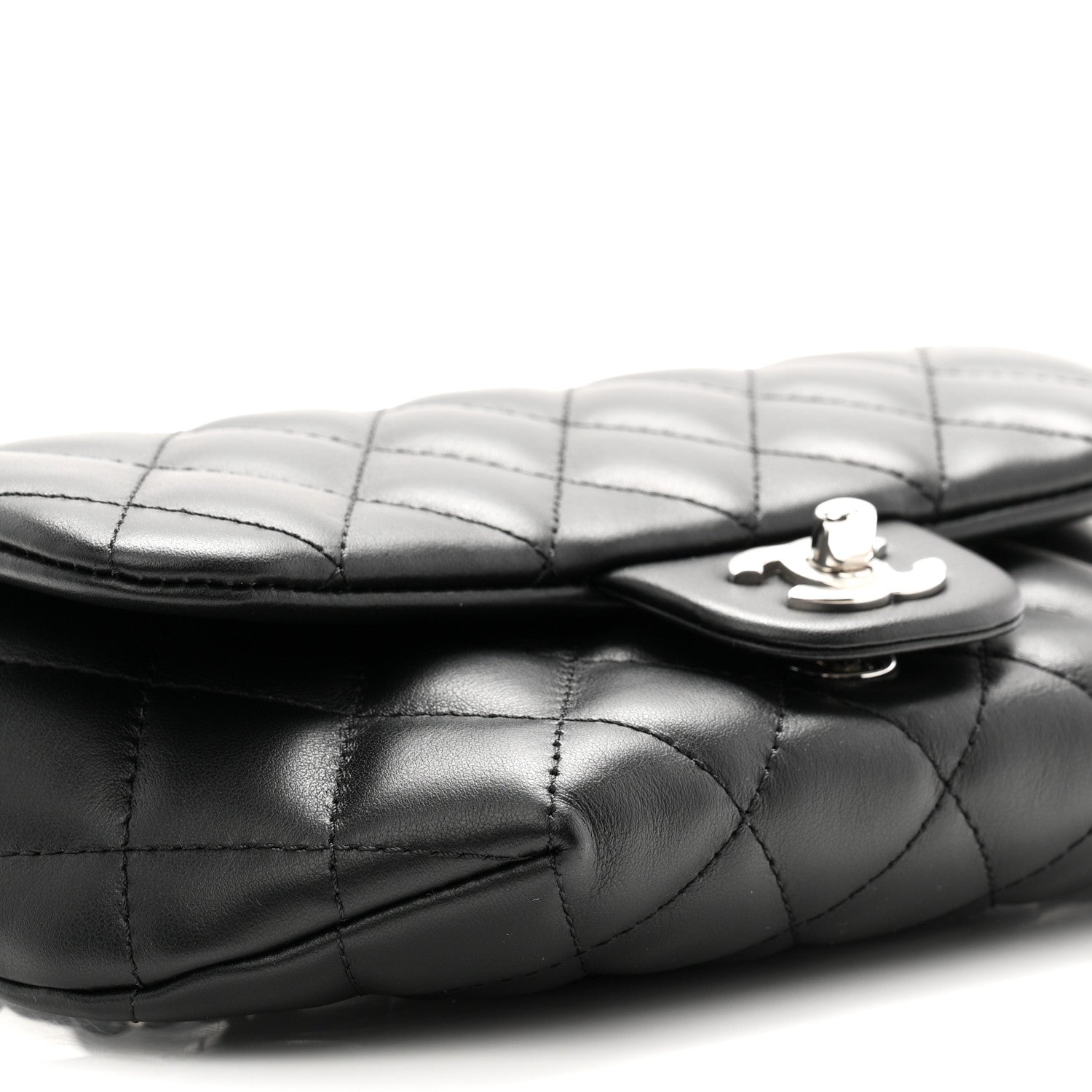 Calfskin Quilted CC Uniform Flap Belt Bag Black