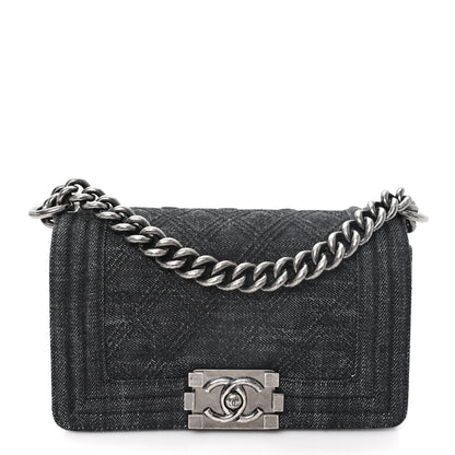 Denim Quilted Small Boy Flap Black