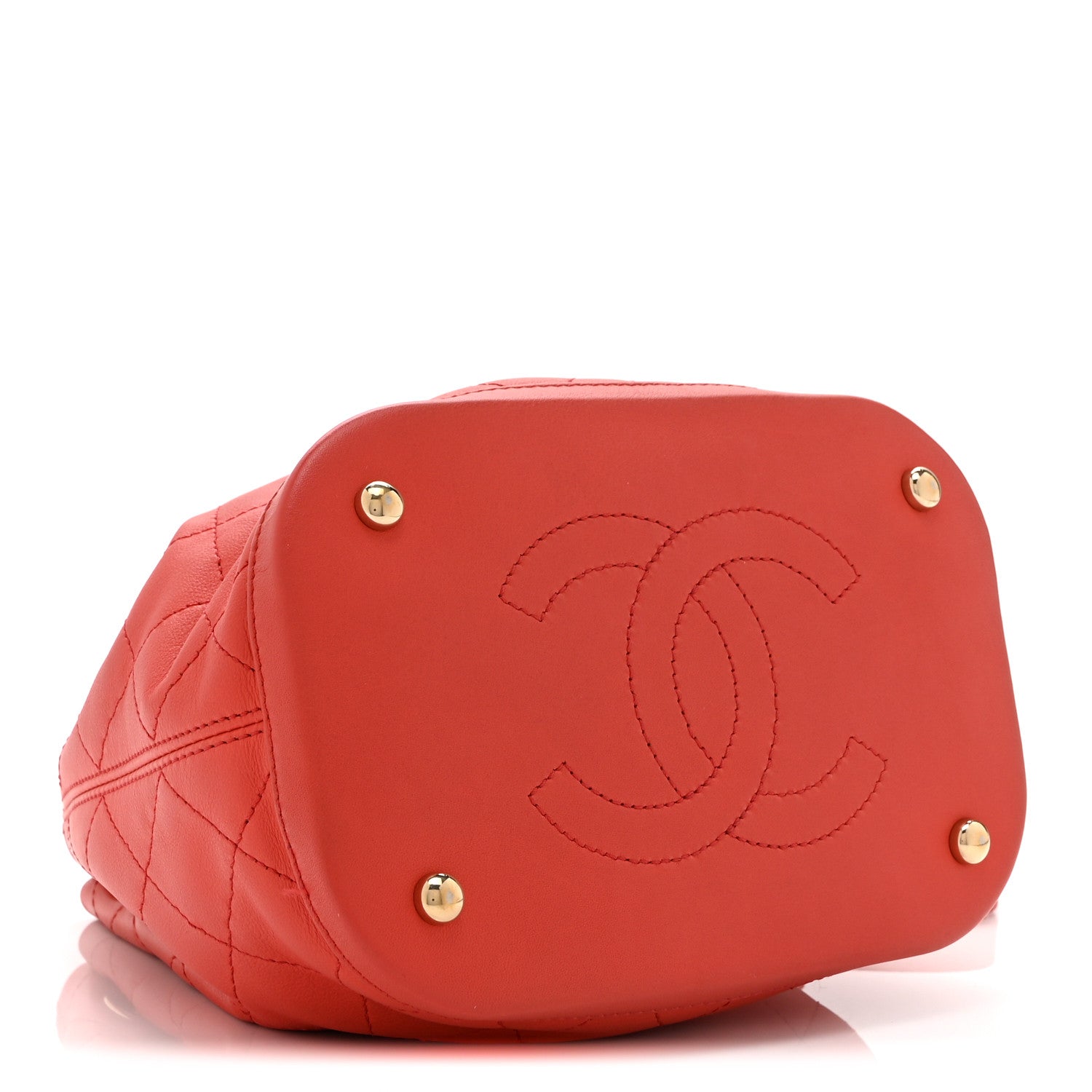 Calfskin Stitched Chain Bucket Bag Coral