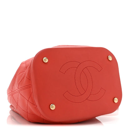 Calfskin Stitched Chain Bucket Bag Coral