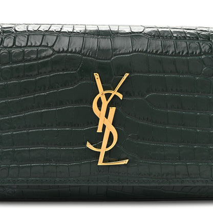 Calfskin Crocodile Embossed Monogram Kate Belt Bag  Dark Mint