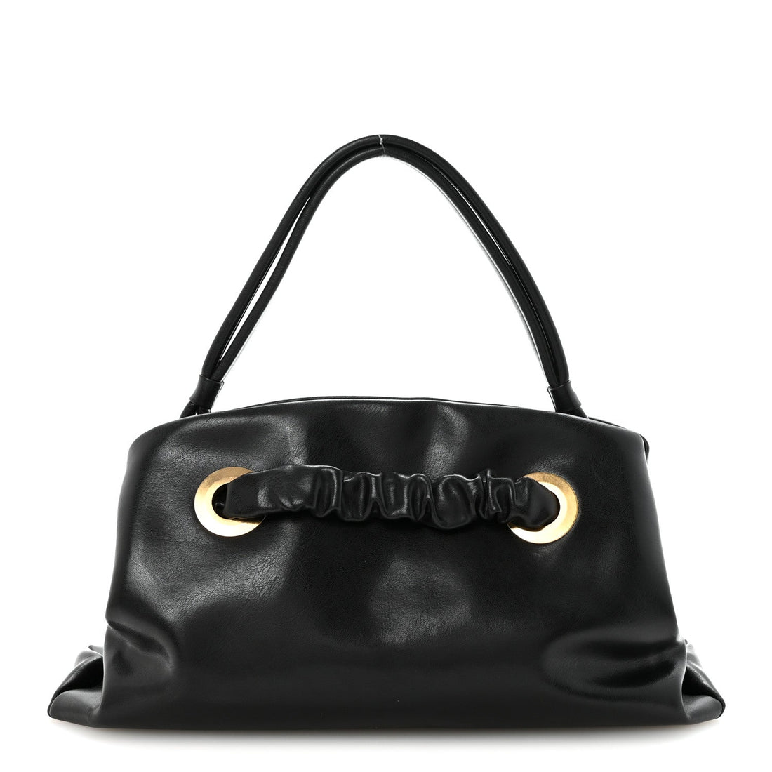 Smooth Calfskin Eyelet Small Top Handle Bag Black