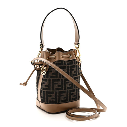 Fabric Jacquard Vitello Grace FF 1974 Mini Mon Tresor Bucket Bag Tobacco Moro Sand