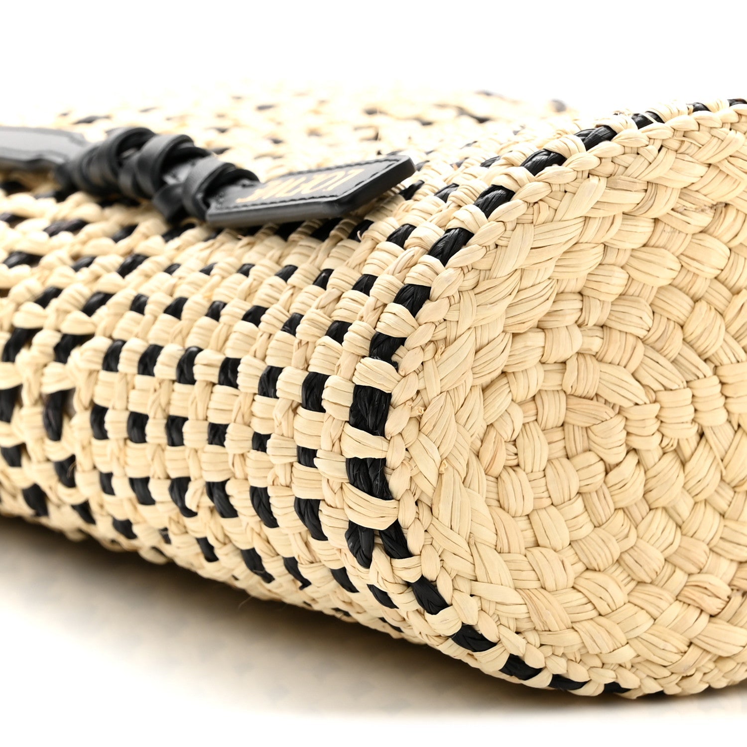 Calfskin Raffia Paulas Ibiza Bucket Bag Natural Black