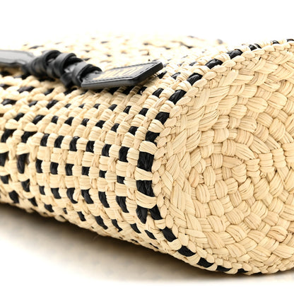 Calfskin Raffia Paulas Ibiza Bucket Bag Natural Black