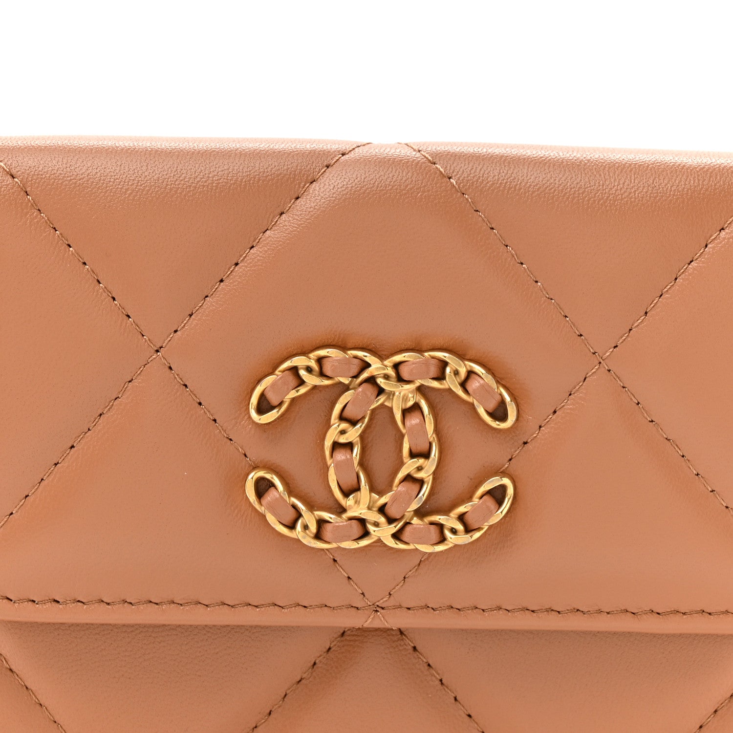 Lambskin Quilted Chanel 19 Flap Belt Bag Brown