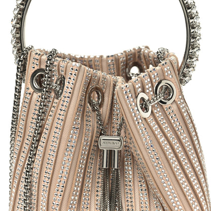 Suede Mesh Crystal Embellished Stripe Bon Bon Bucket Bag Macaron Mix