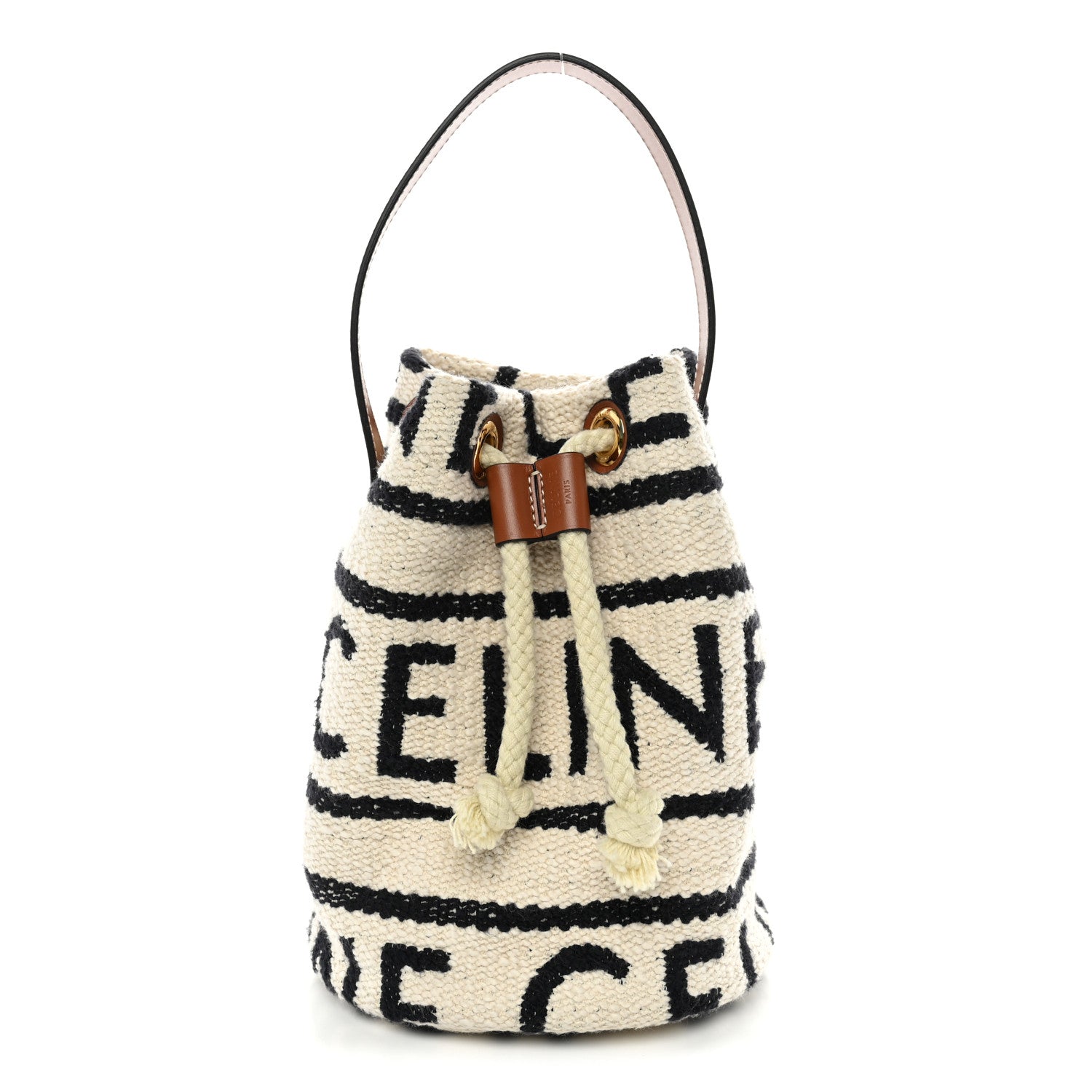 Canvas Drawstring Logo Bucket Bag White Black