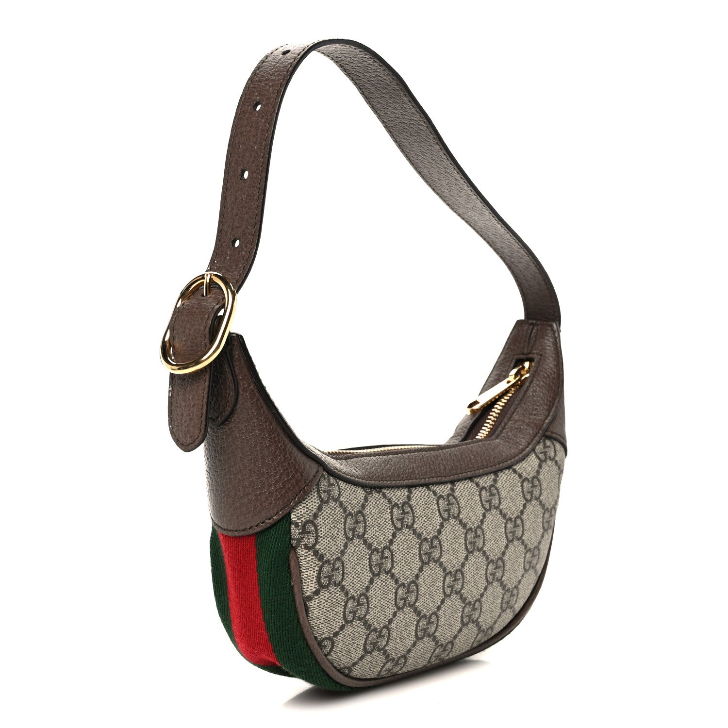 GG Supreme Monogram Textured Calfskin Web Mini Ophidia Half Moon Hobo Beige Ebony New Acero