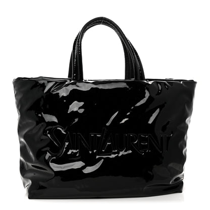 Patent Wide Puffer Maxi Tote Black