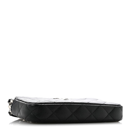 Caviar Quilted Logo Small Clutch With Chain Black