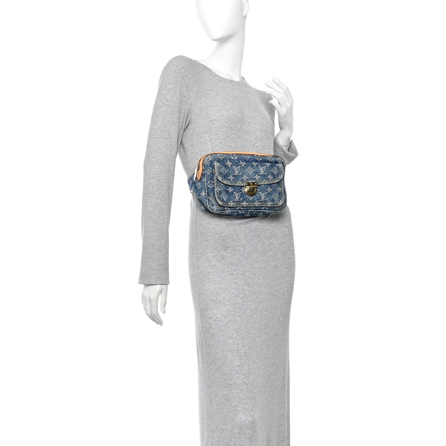 Monogram Denim Bum Bag Blue Blue