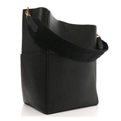 Soft Grained Calfskin Sangle Bucket Bag Black