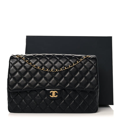 Caviar Quilted XXL Travel Flap Bag Black