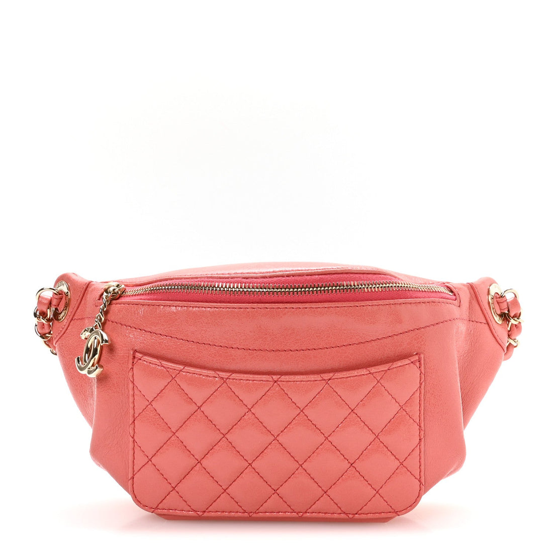 Crumpled Glazed Lambskin Quilted Waist Bag Fanny Pack Pink