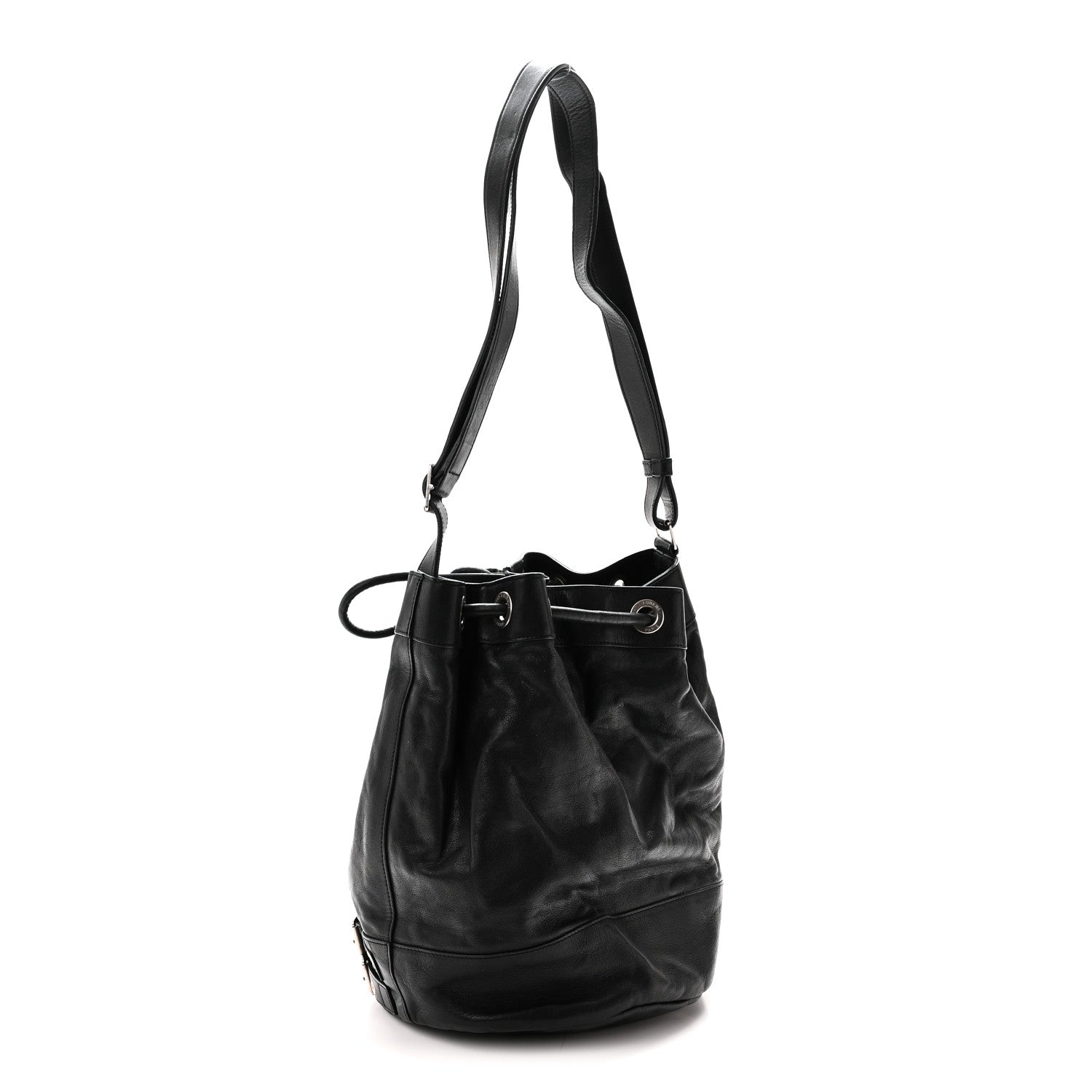 Calfskin Medium Rider Bucket Bag Black