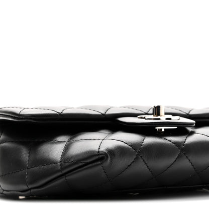 Calfskin Quilted CC Uniform Flap Belt Bag Black