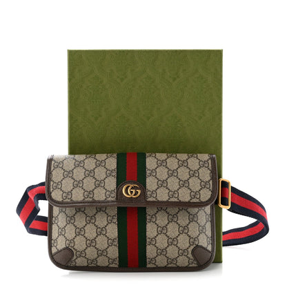 GG Supreme Monogram Web Small Ophidia Belt Bag Brown