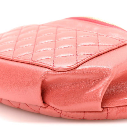 Crumpled Glazed Lambskin Quilted Waist Bag Fanny Pack Pink