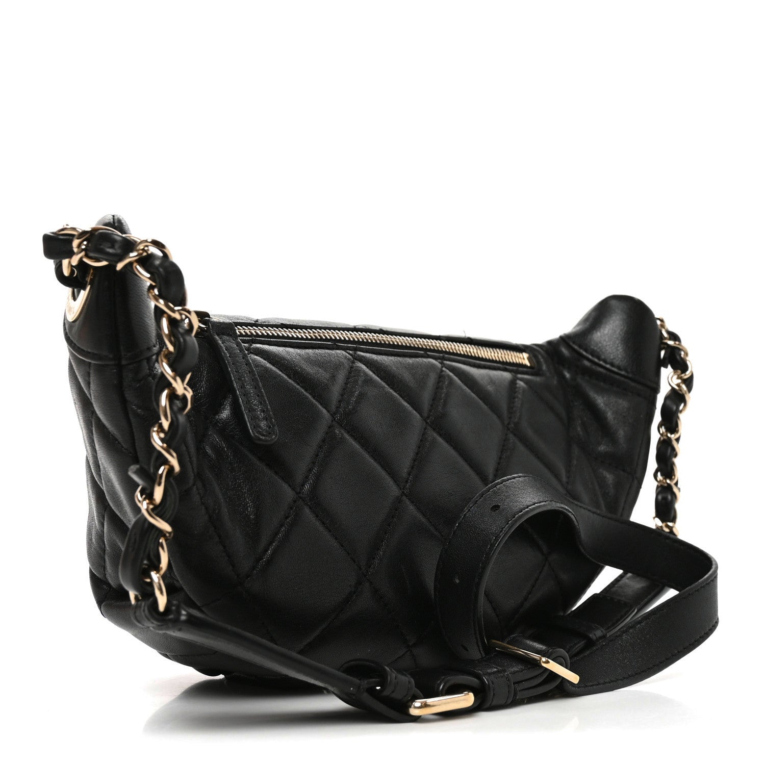 Shiny Lambskin Quilted Belt Bag Black