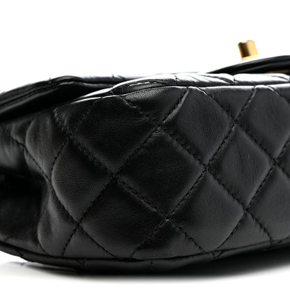 Lambskin Quilted Mini Rectangular Pearl Crush Flap Black