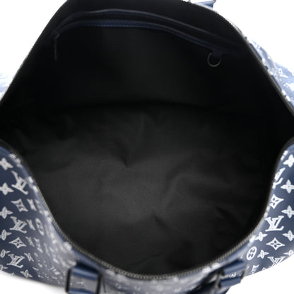 Calfskin Shadow Monogram Keepall Bandouliere 50 Ink Blue White