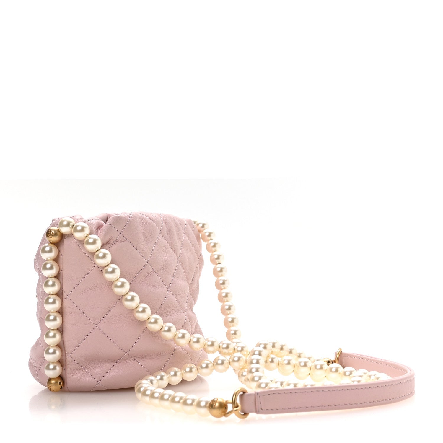 Calfskin Quilted Pearl Mini About Pearls Drawstring Bucket Light Pink