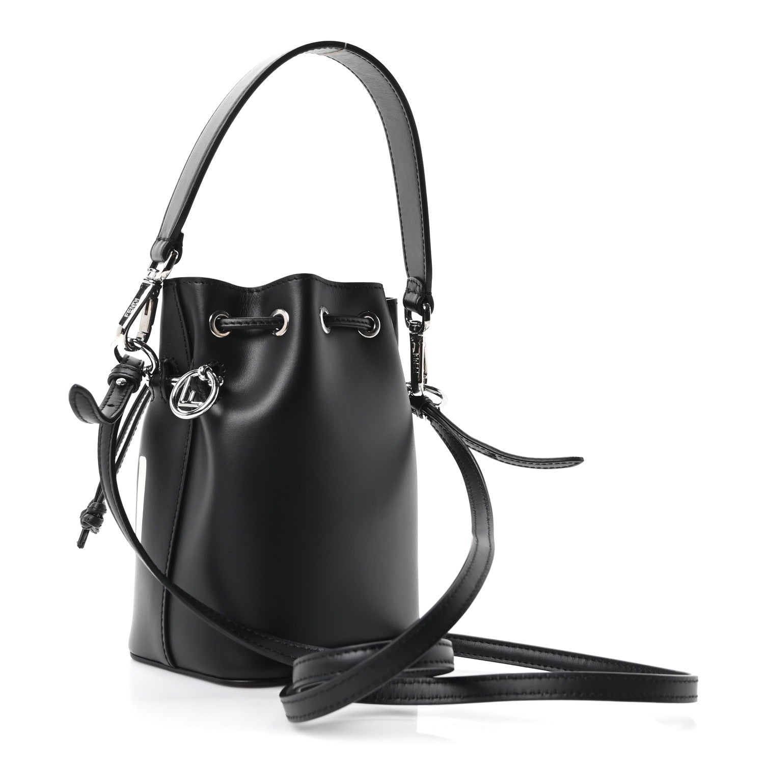 Vitello King F is Fendi Logo Embossed Mini Mon Tresor Bucket Bag Black