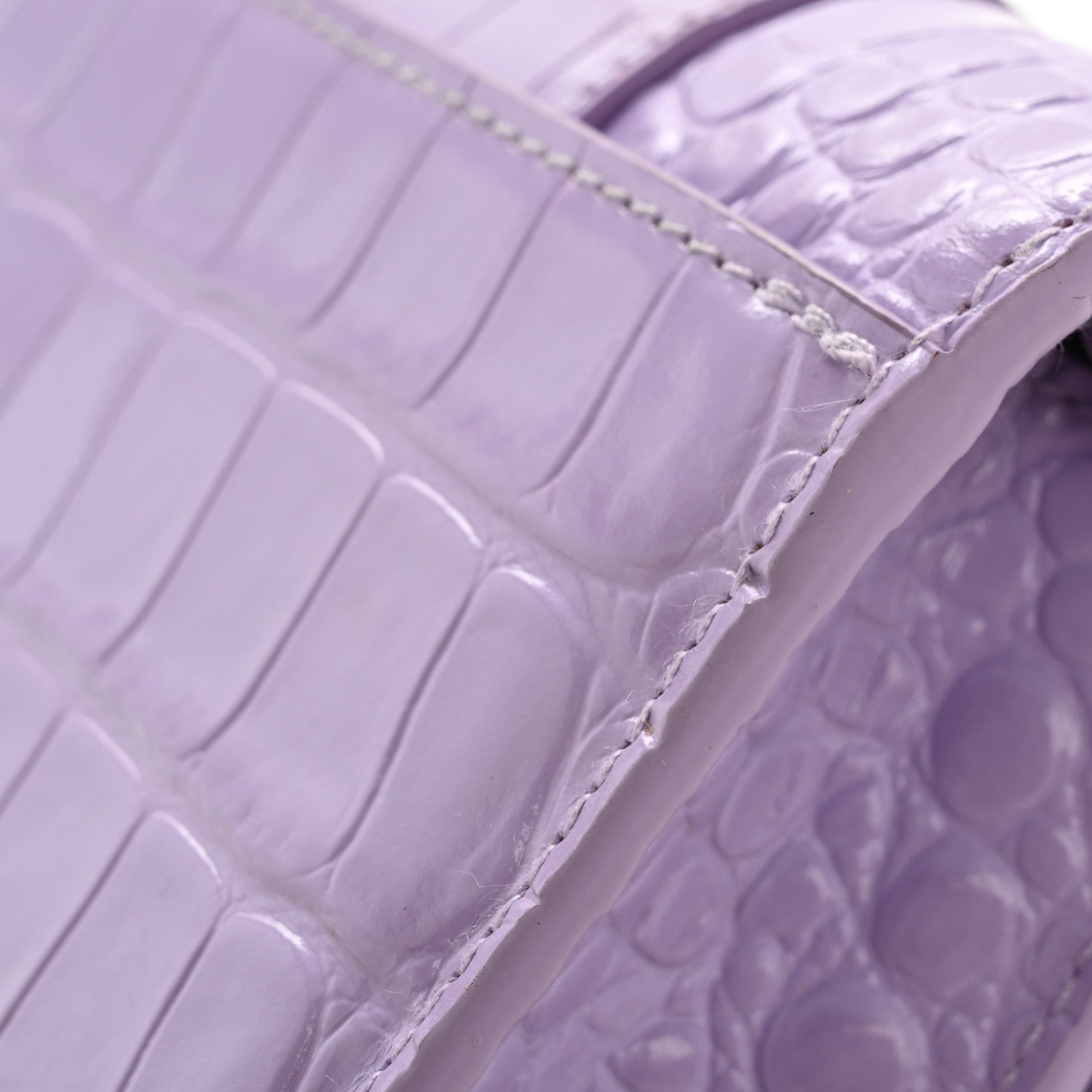 Shiny Calfskin Crocodile Embossed Hourglass Chain Bag Lilac