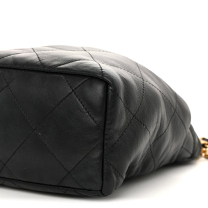 Lambskin Resin Quilted Small Bucket Bag Black