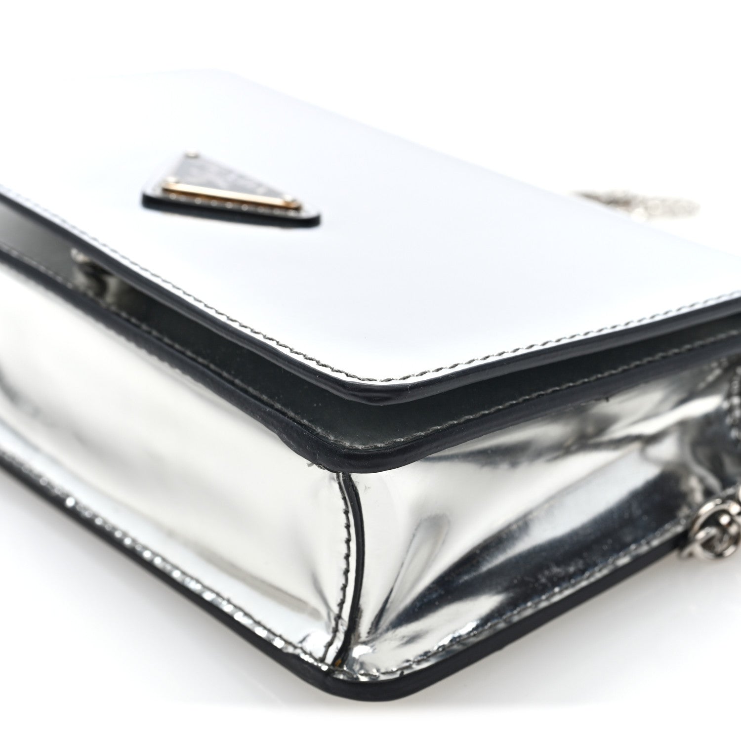 Spazzolato Flap Slide Chain Shoulder Bag Argento Argento