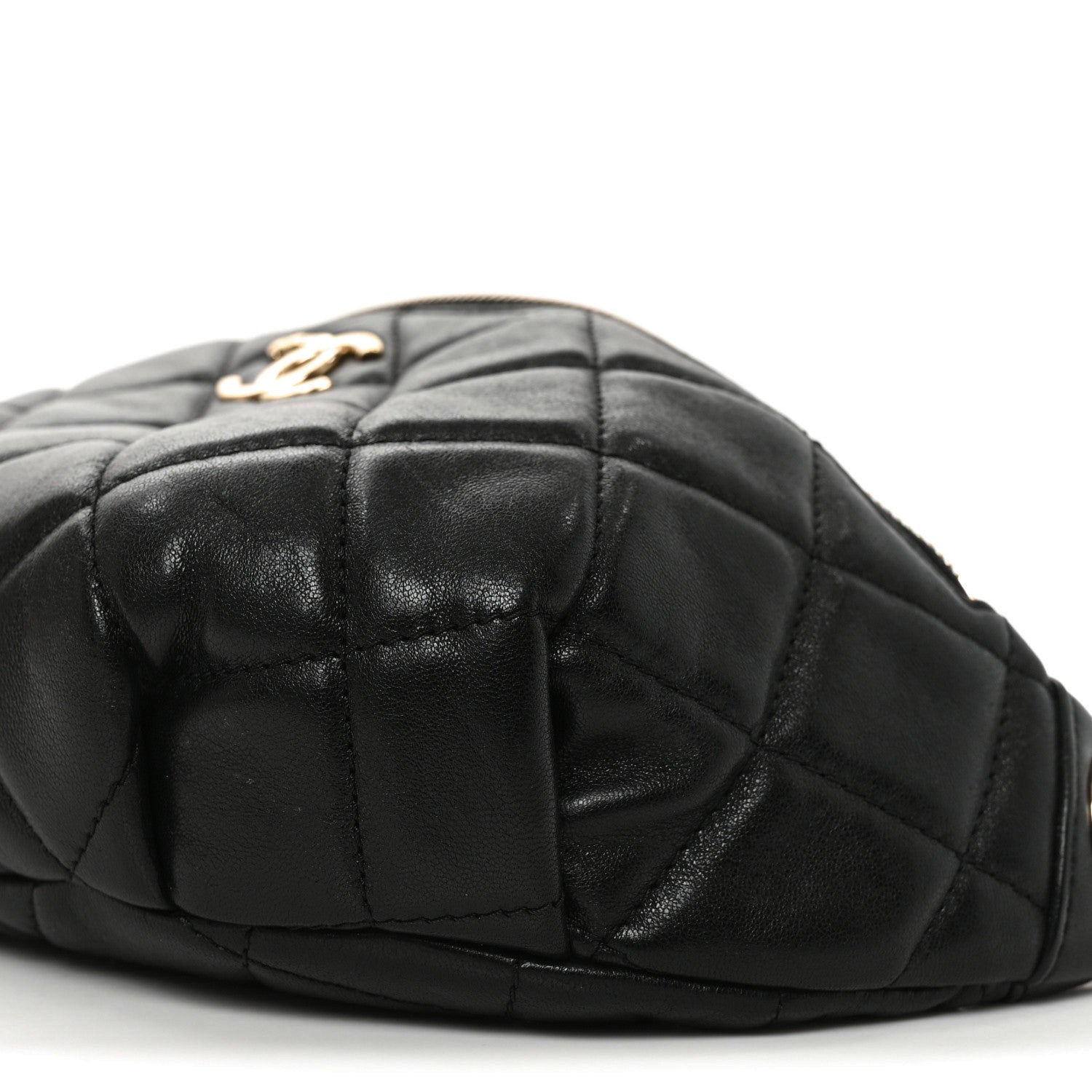 Shiny Lambskin Quilted Belt Bag Black