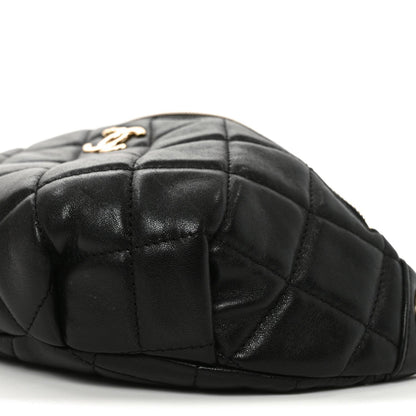 Shiny Lambskin Quilted Belt Bag Black
