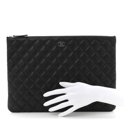 Lambskin Double Stitch Quilted Cosmetic Case Black