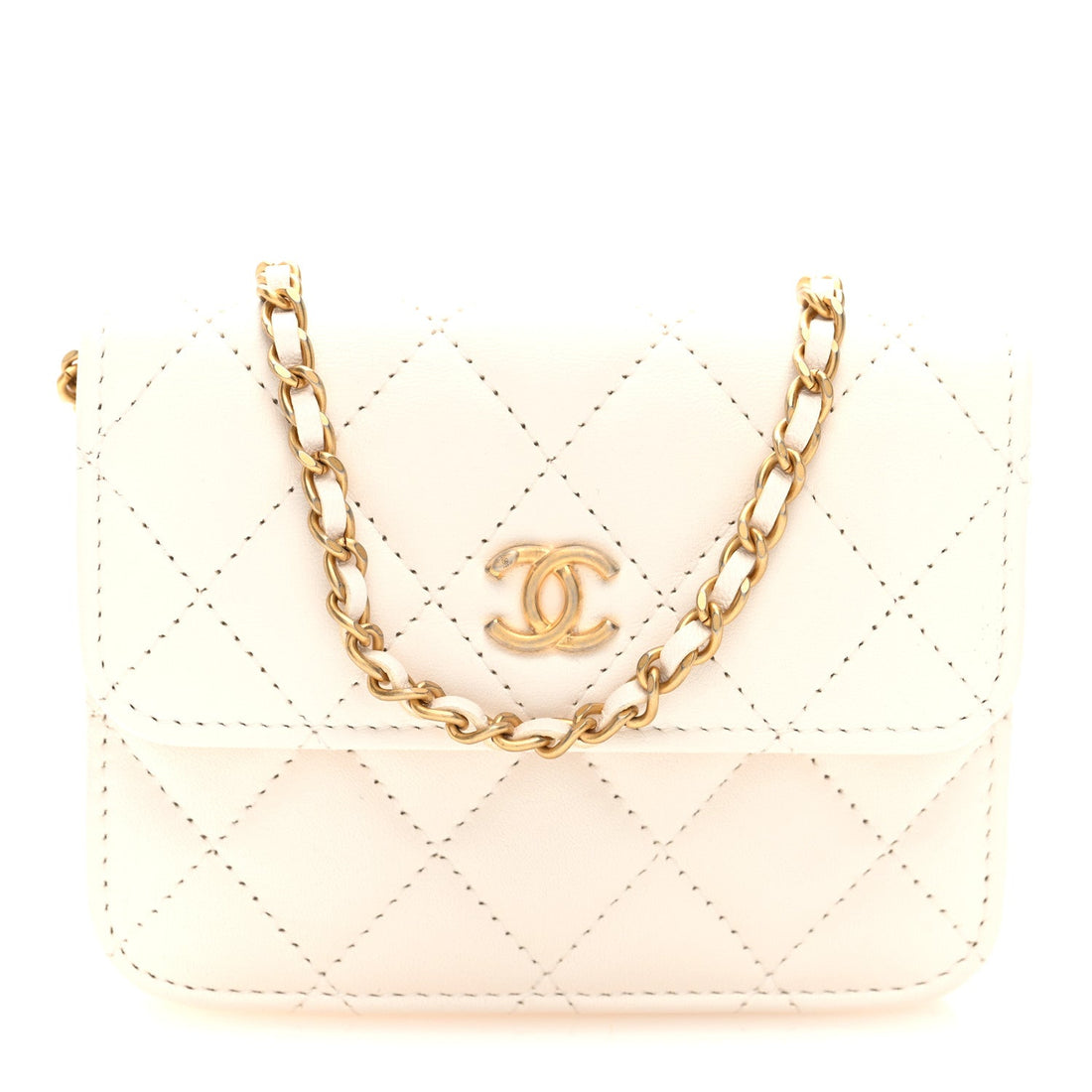 Lambskin Quilted Pearl Crush Clutch With Chain White