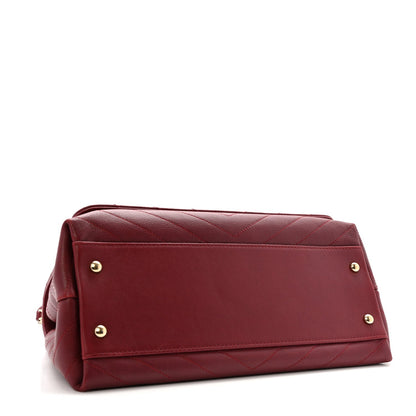 Grained Calfskin Stitched Chevron Medium Chic Top Handle Flap Red