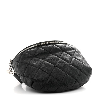 Grained Calfskin Quilted Waist Belt Bag Black