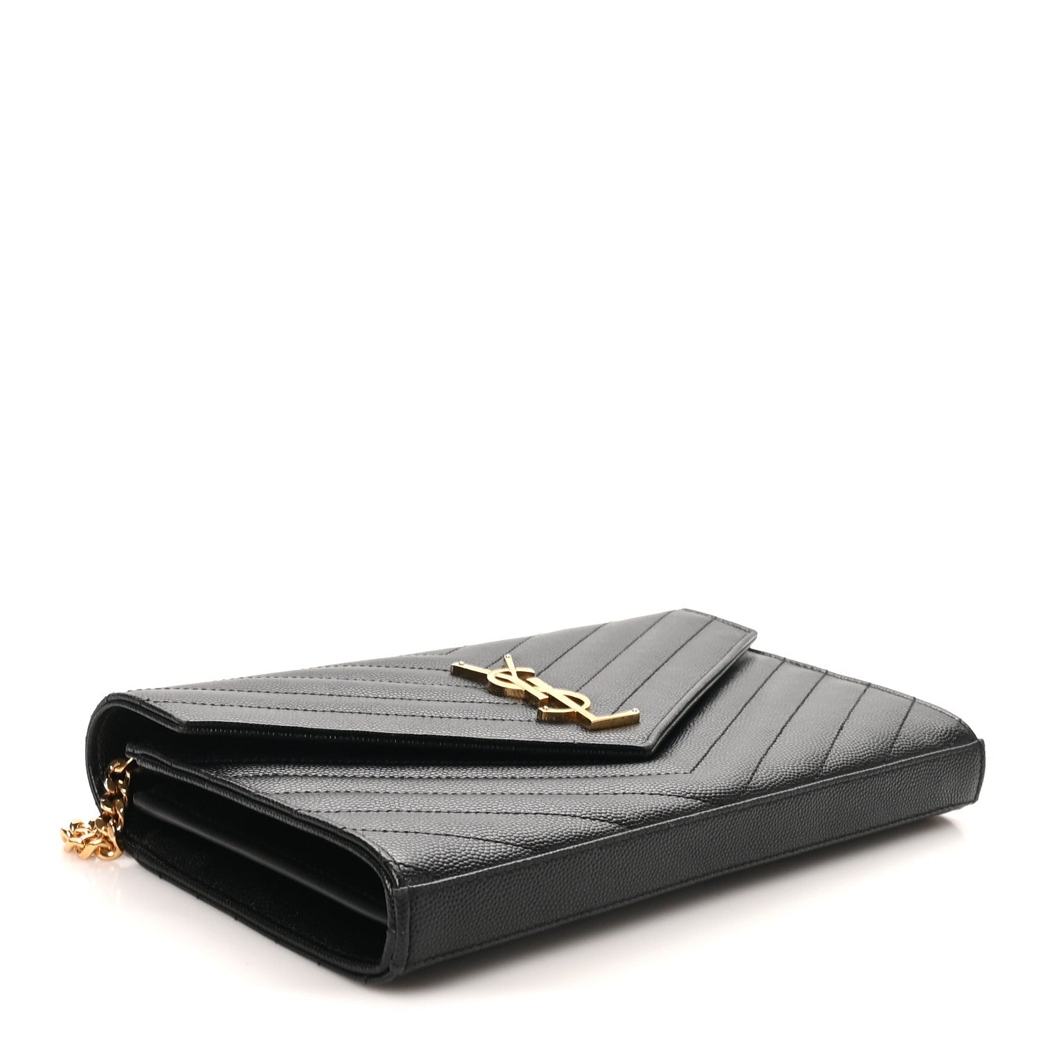 Grain De Poudre Matelasse Chevron Monogram Chain Wallet Black