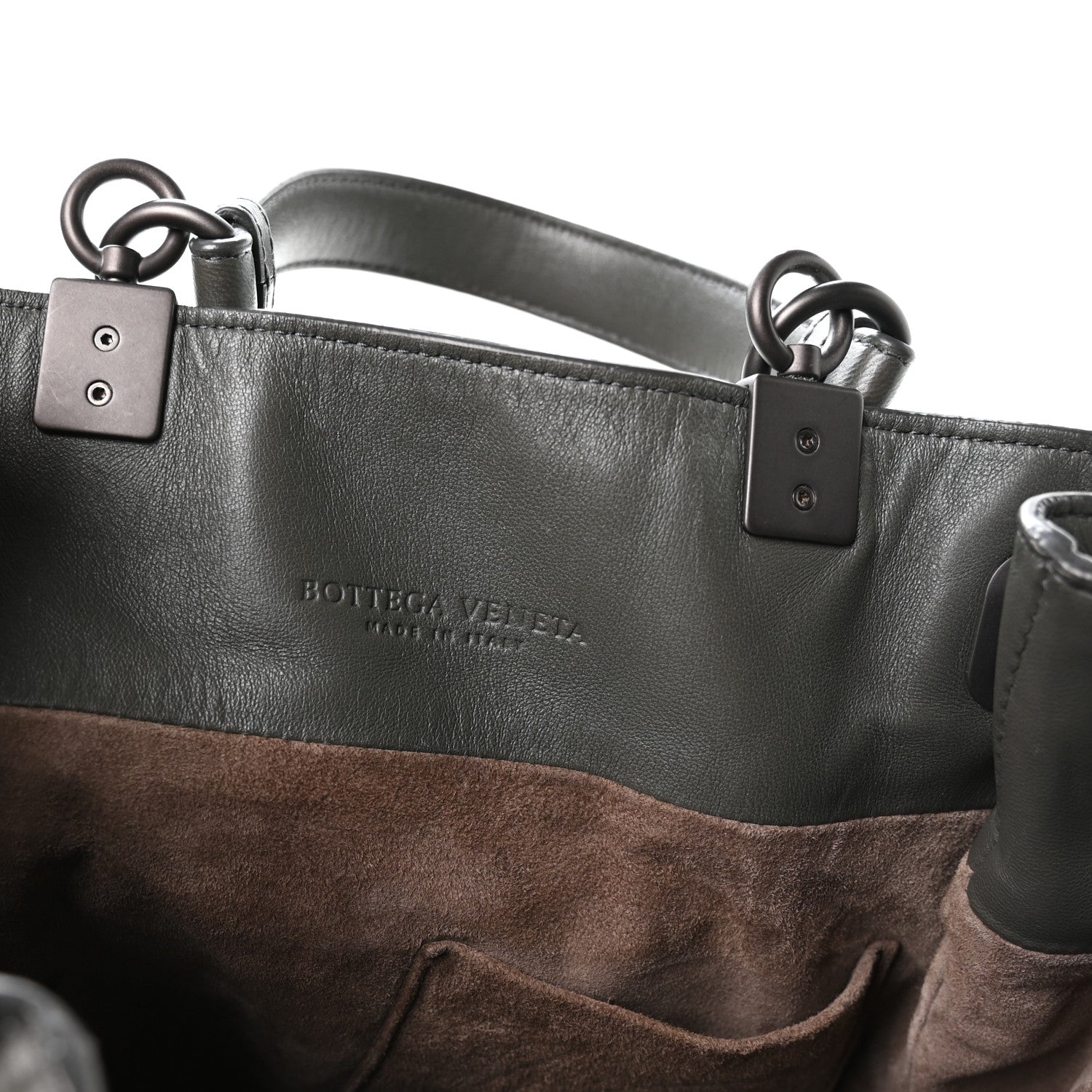 Nappa Intrecciato Drawstring Bucket Bag Grey