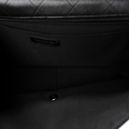Grained Calfskin Quilted XXL Travel Flap Bag Black