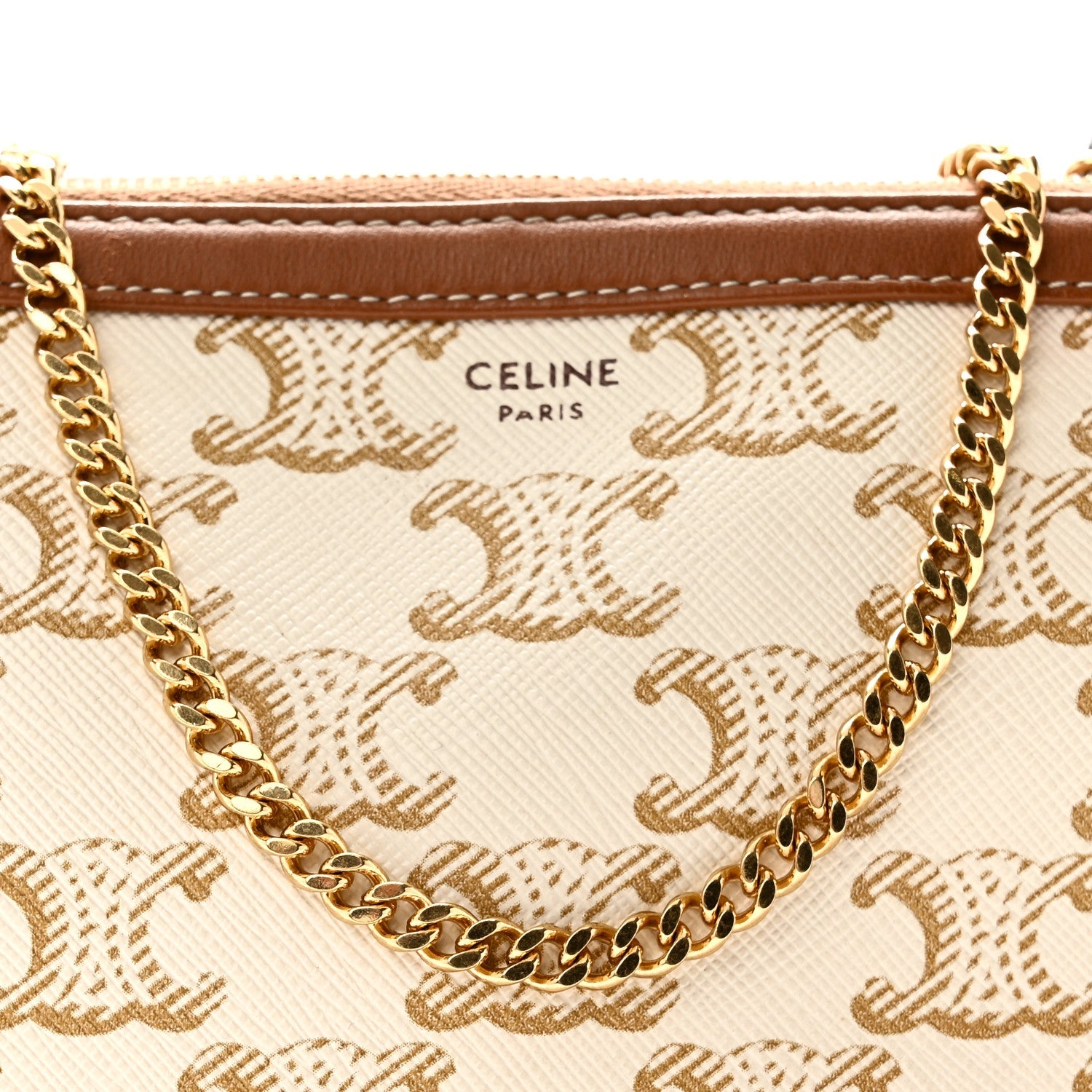Lambskin Triomphe Canvas Clutch With Chain White Tan