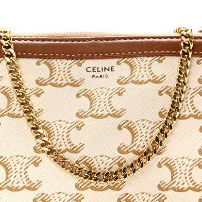 Lambskin Triomphe Canvas Clutch With Chain White Tan