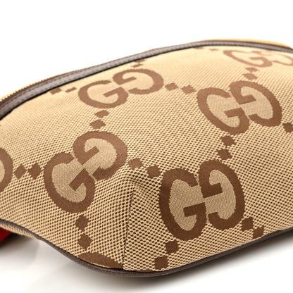 Monogram Jumbo GG Textured Dollar Calfskin Web Belt Bag Camel Ebony New Acero