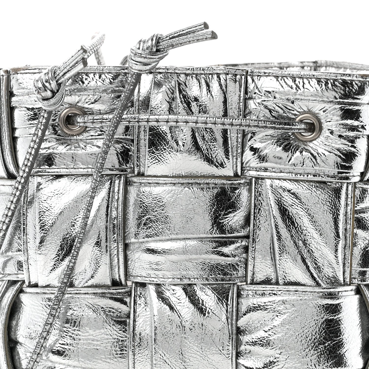 Metallic Calfskin Intrecciato Foulard Bucket Bag Silver