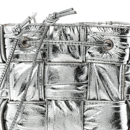 Metallic Calfskin Intrecciato Foulard Bucket Bag Silver