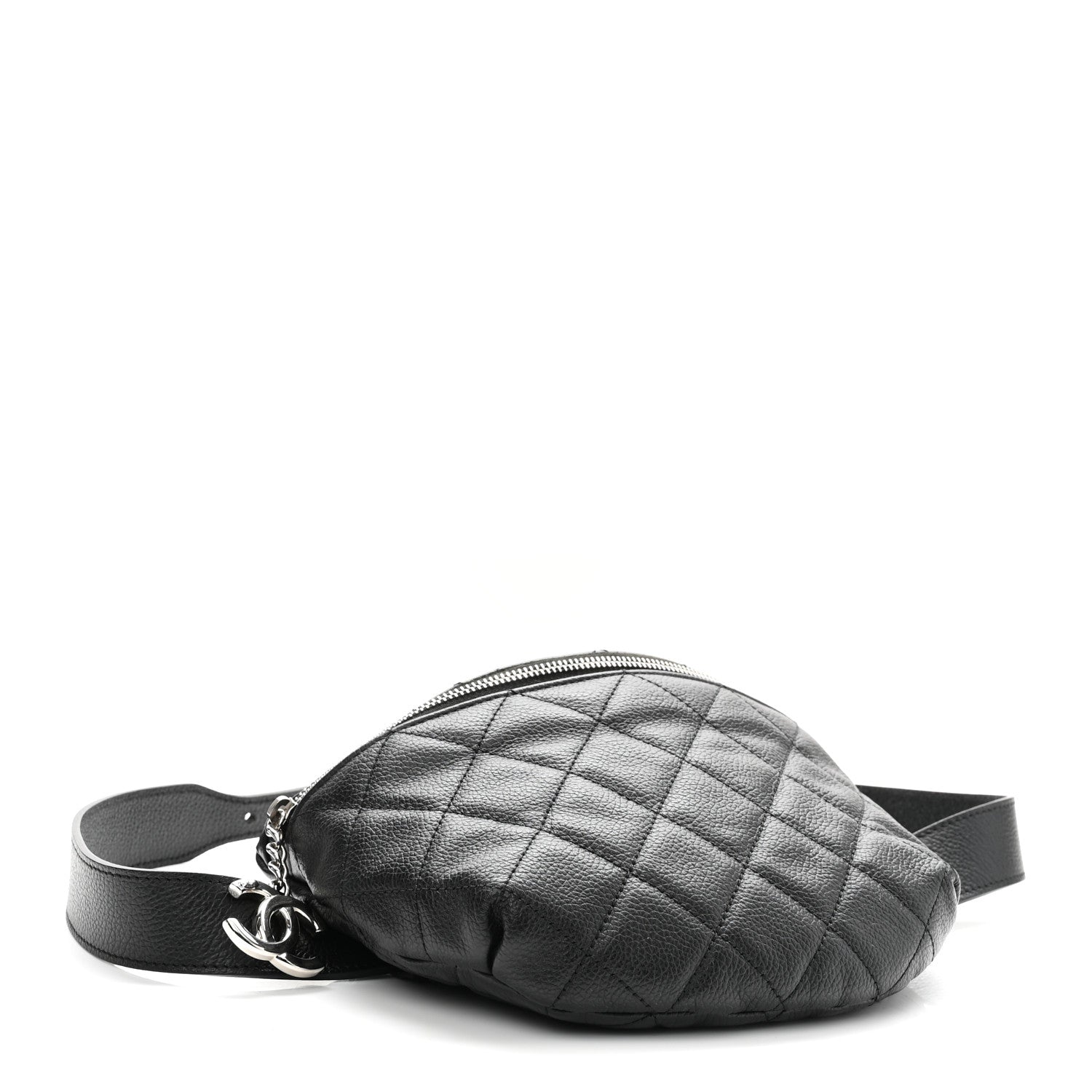 Grained Calfskin Quilted Waist Belt Bag Black