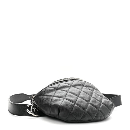 Grained Calfskin Quilted Waist Belt Bag Black