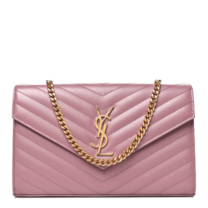 Grain De Poudre Matelasse Chevron Monogram Chain Wallet Fuxia Couture