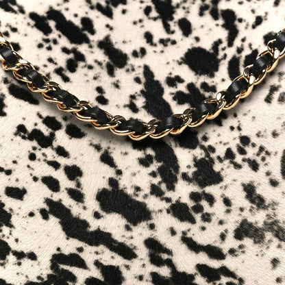 Lambskin Pony Hair Printed Clutch With Chain Black White