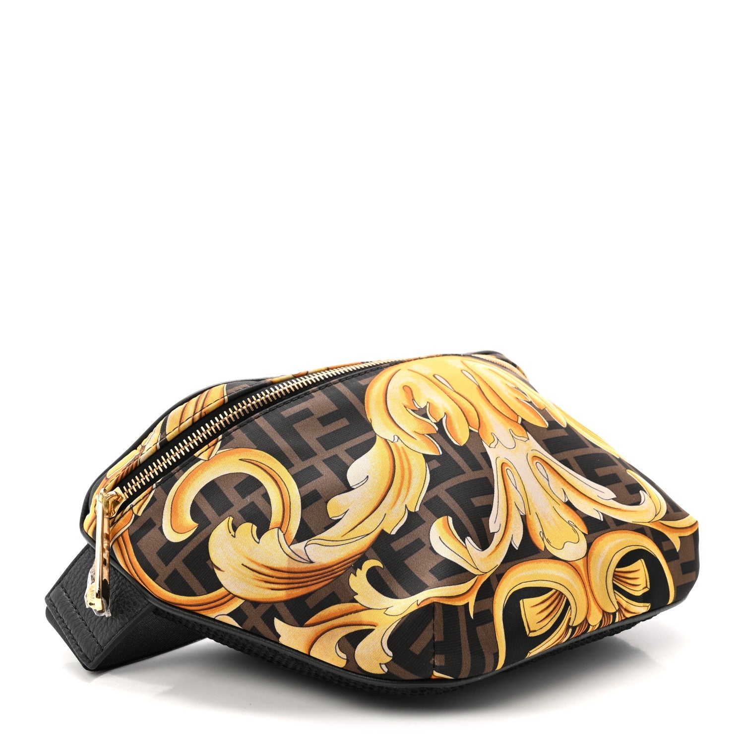 X VERSACE Nylon Cuoio Romano Fendace FF Baroque Belt Bag Black Gold